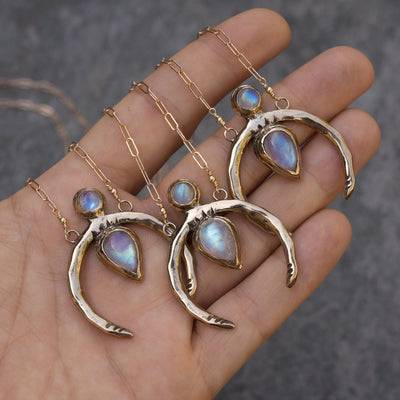 Olivenorma Gold Crescent Moonstone Necklace