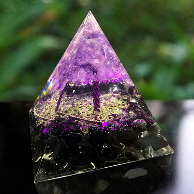 Olivenorma Amethyst Sphere With Obsidian Orgone Pyramid