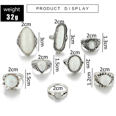 Olivenorma Round Oval Opal 8-Piece Ring Set