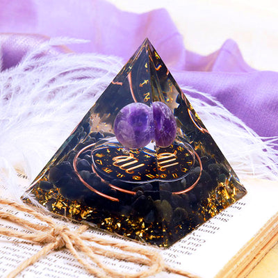 Olivenorma Amethyst Sphere With Obsidian Zodiac Virgo Orgone Pyramid