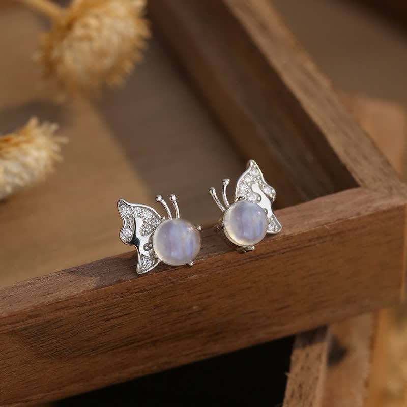 Olivenorma 925 Silver Butterfly Shape Moonstone Earrings