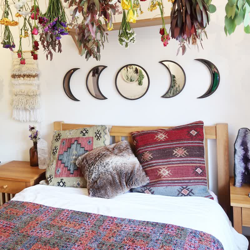 Original Wooden Moon Phase Mirrors Wall Decor - 5-piece set - Burlywood - image 0