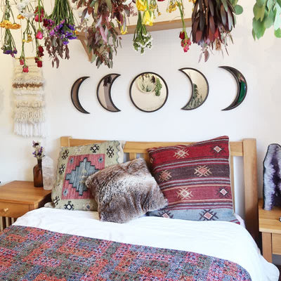 Original Wooden Moon Phase Mirrors Wall Decor - 5-piece set - Burlywood - image 0