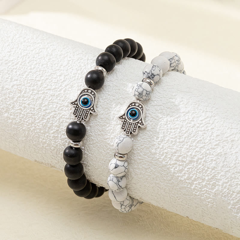 Olivenorma Obsidian White Turquoise Evil Eye Hamsa Bracelet Set