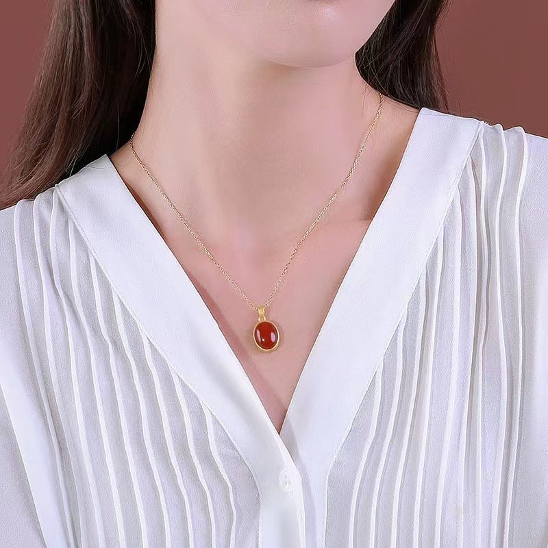 Olivenorma Red Agate S925 Sterling Silver Gold Plated Necklace