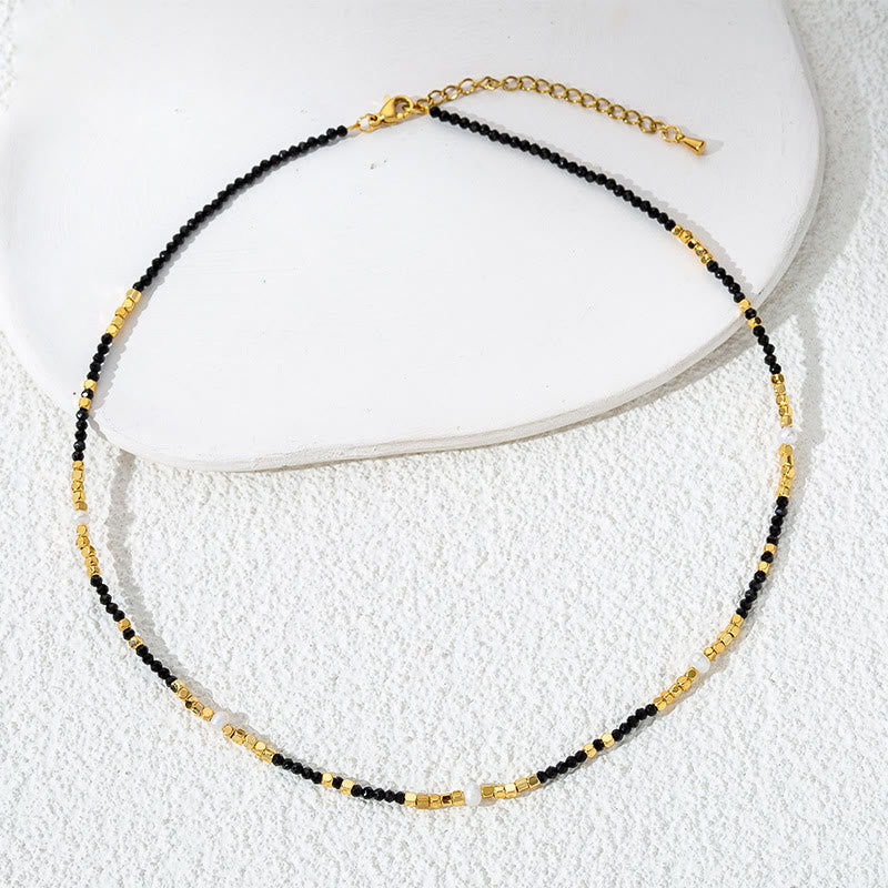 Olivenorma Black Obsidian Beaded Clavicle Necklace