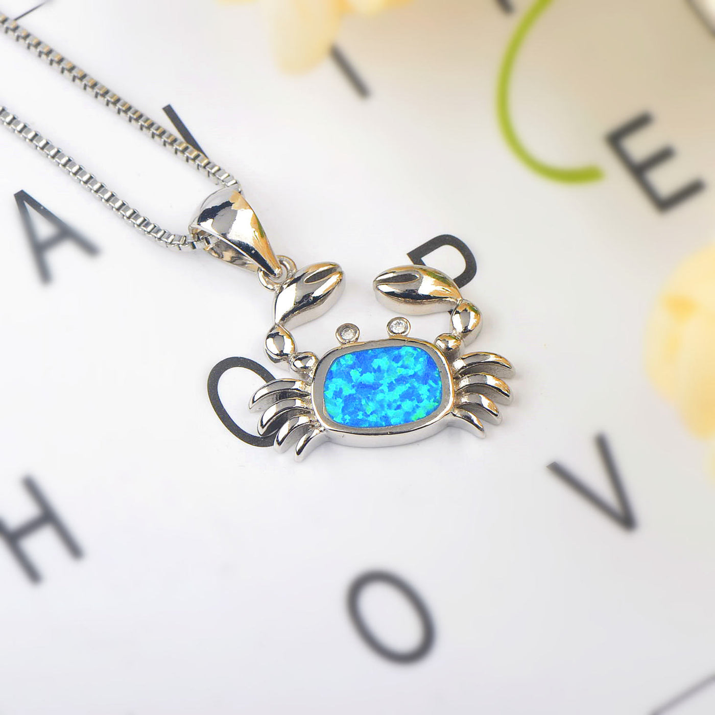 Olivenorma Blue Opal Small Crab Pendant Necklace