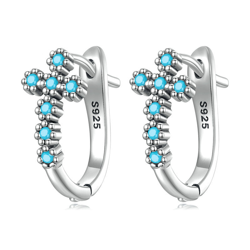 Olivenorma Turquoise Evil Eye Sun Cross Stud Ring Earrings