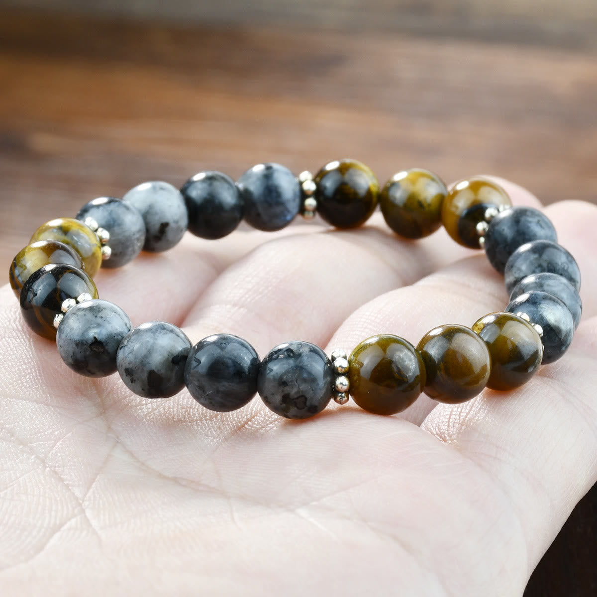 Olivenorma Natural Tiger Eye & African Turquoise Beaded Stretchable Protection Bracelet