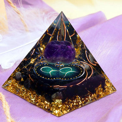 Olivenorma Amethyst Sphere With Obsidian Zodiac Taurus Orgone Pyramid