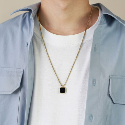 Olivenorma Square Pendant Men Long Sweater Chain Necklace