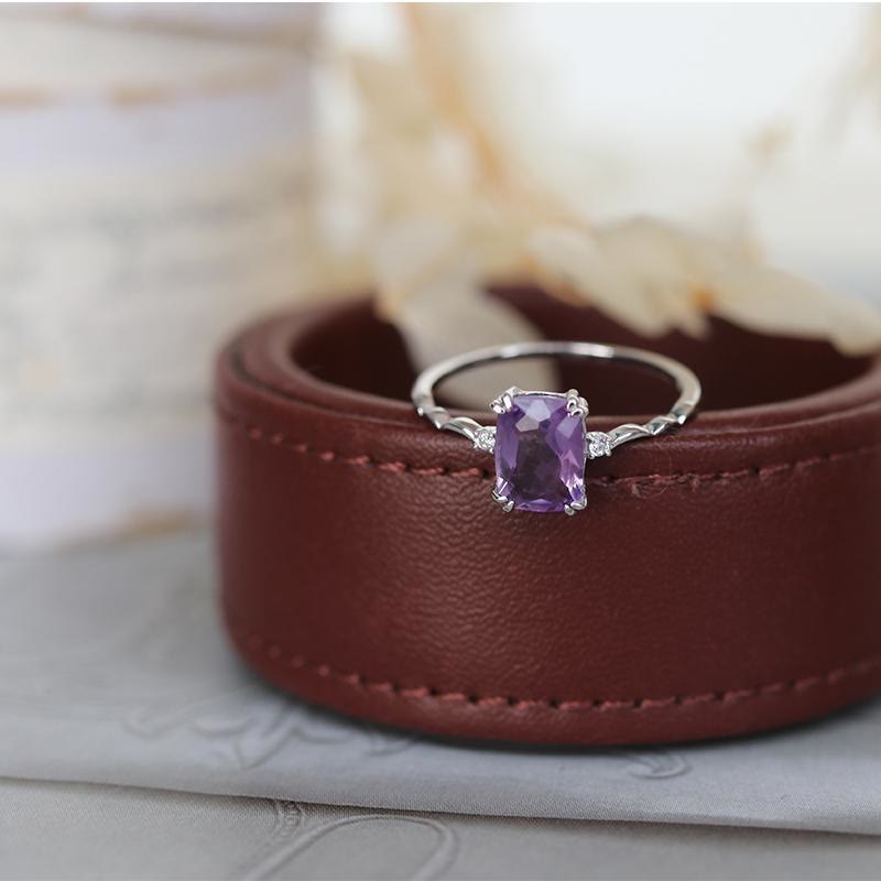 Olivenorma Amethyst Sugar Cube Wave Design Ring