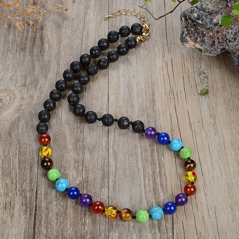 Olivenorma Natural stone 7 Chakra Lucky Stone Bead Necklace