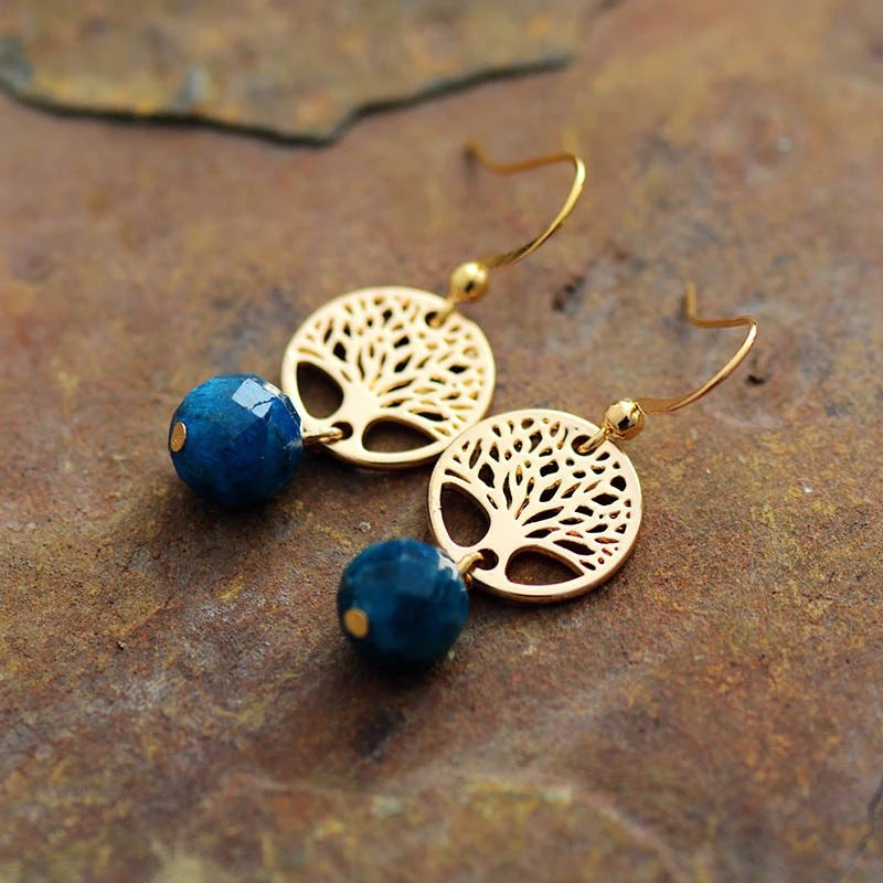 Olivenorma Blue Apatite Tree Of Life Titanium Steel Earrings