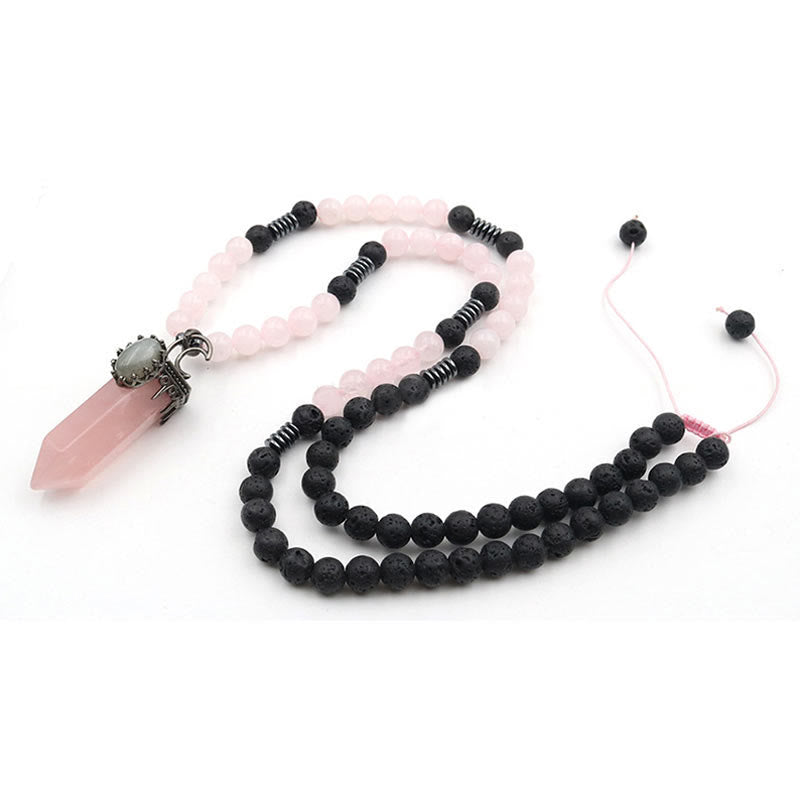 Olivenorma Natural Crystal Hexagon Prism Pendant Mala Necklace