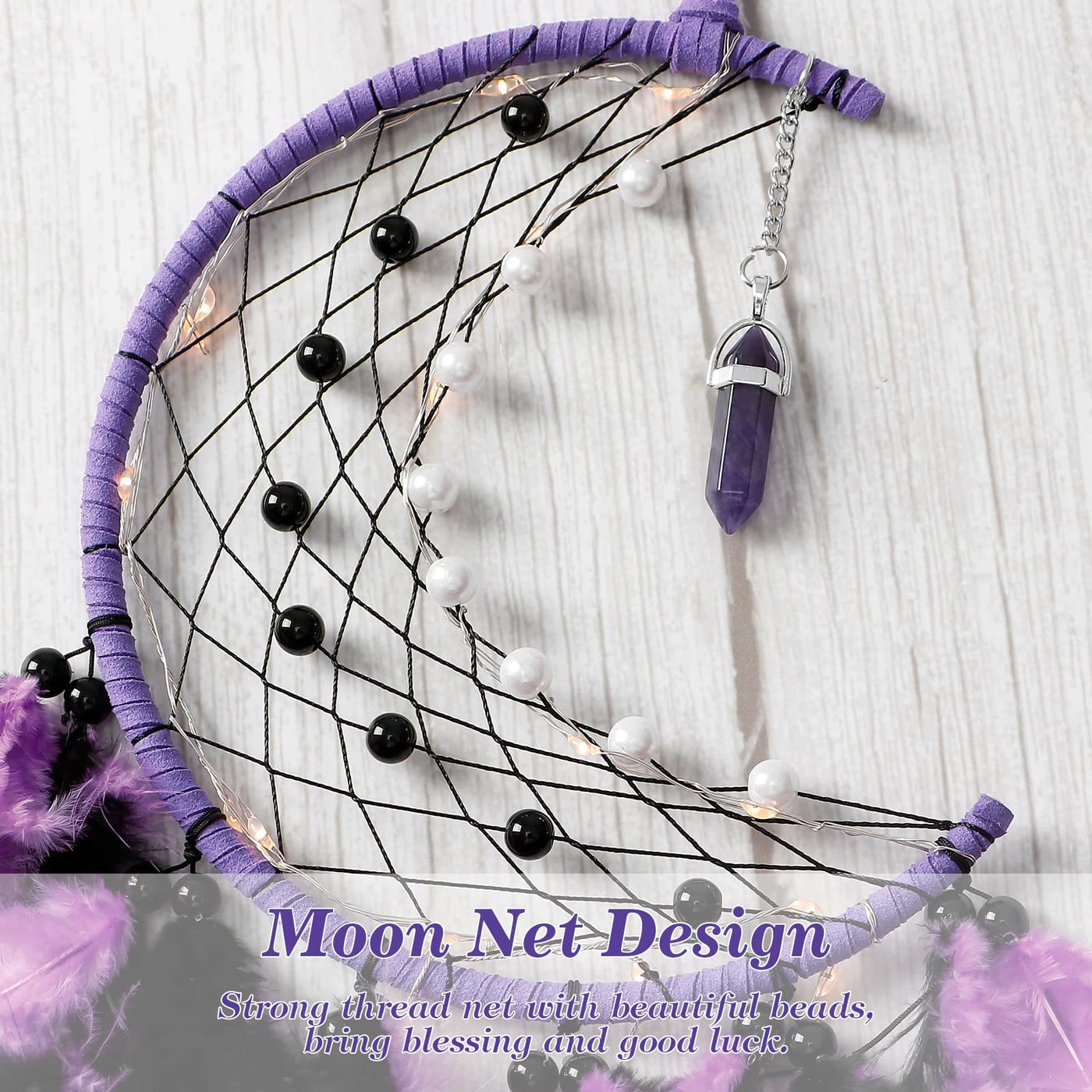 Olivenorma Amethyst Obsidian Moon Feather Dream Catcher