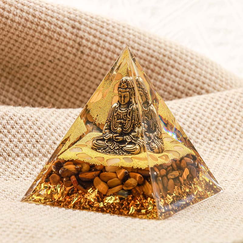 Olivenorma Buddha With Tiger Eye Protection Orgone Pyramid