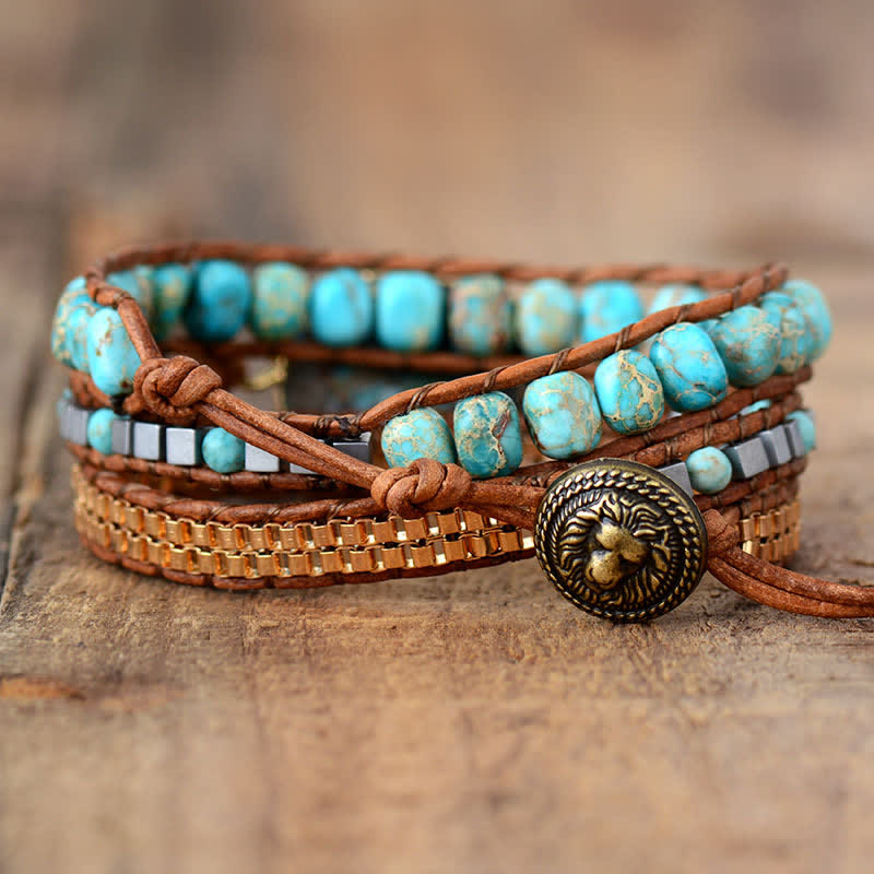 Olivenorma Turquoise Three - layer Winding Braided Bracelet