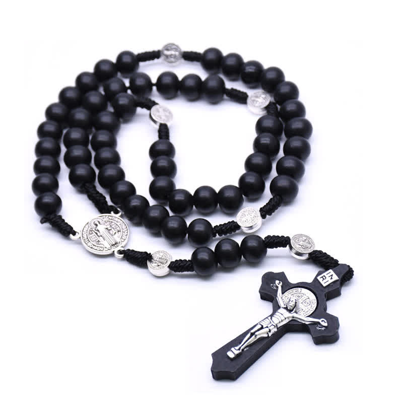 Olivenorma Madonna Cross Black Onyx Rosary Necklace