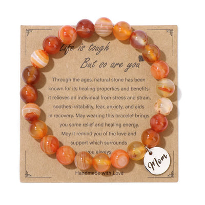 Olivenorma Natural Crystal Agate Beaded Mom Pendant Bracelet