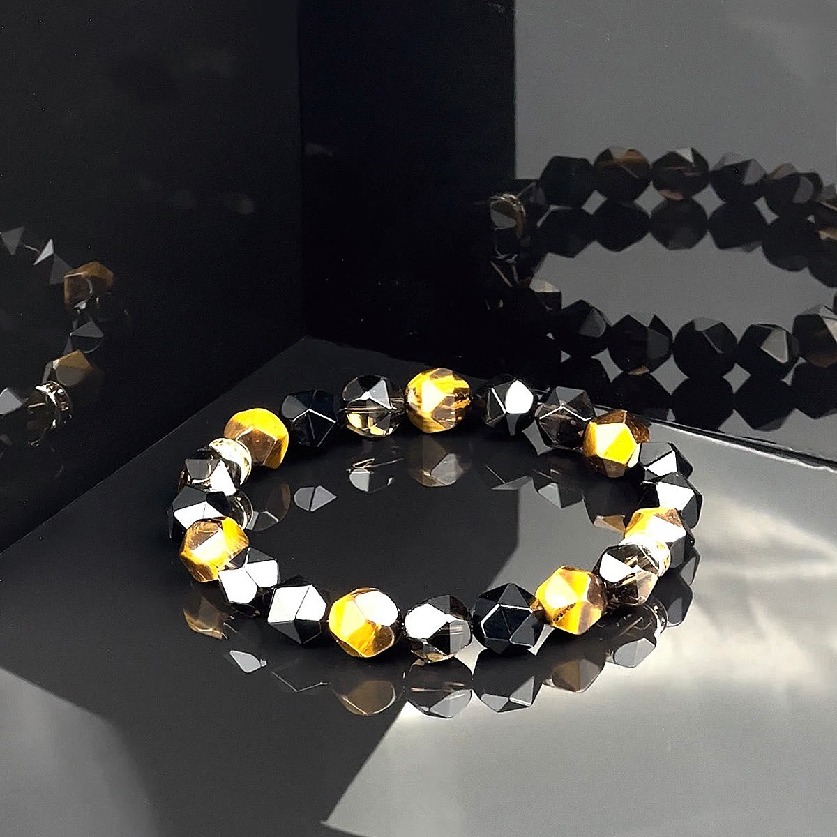 Olivenorma Men  Facets Tiger Eye Black Onyx Beads Bracelet