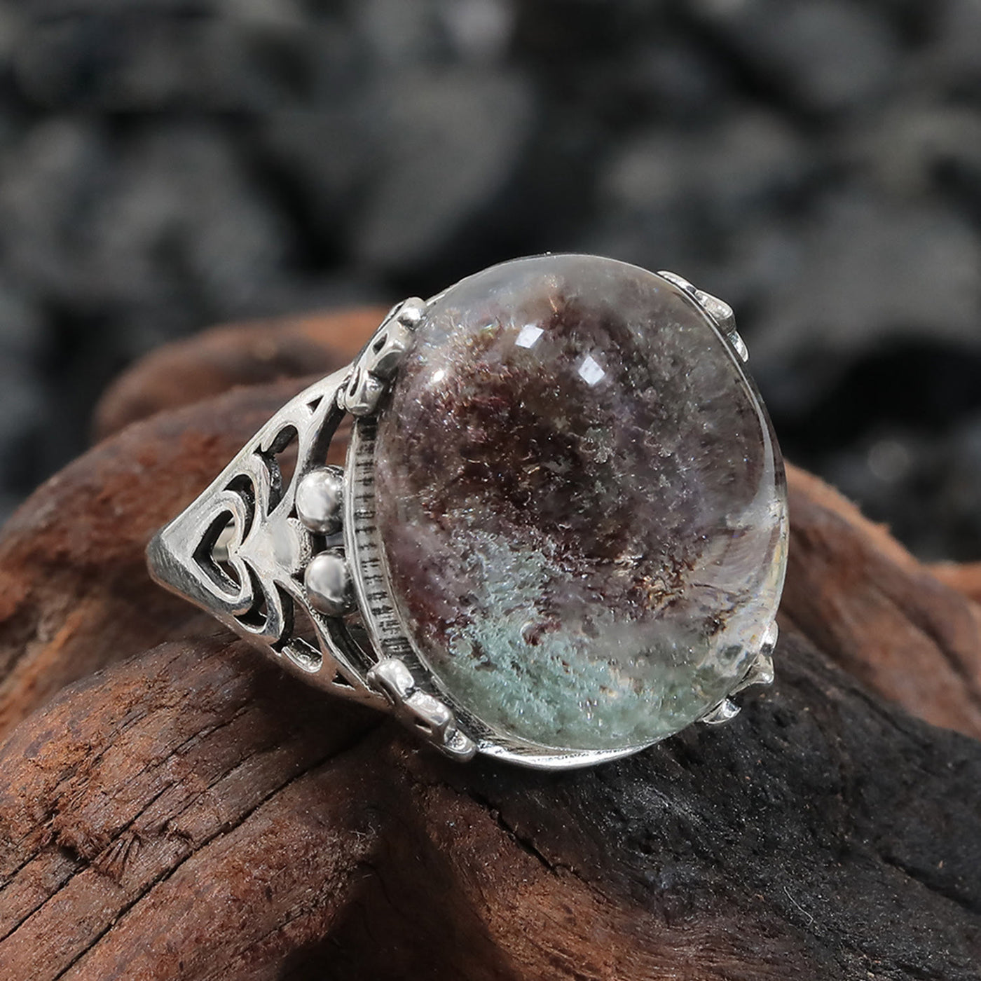 Olivenorma Green Phantom Quartz Spider Sterling Silver Ring