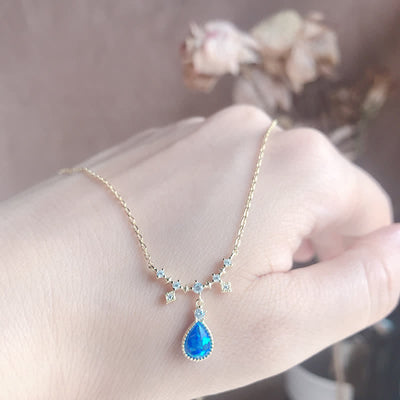 Olivenorma Blue Opa White Zircon Water Drop Pendant Necklace