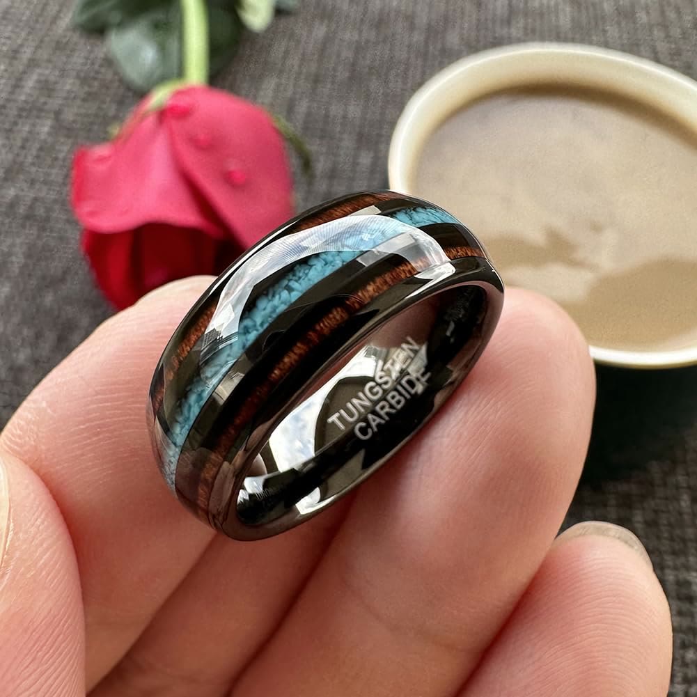 Olivenorma Wood Turquoise 8mm Tungsten Carbide Polished Ring