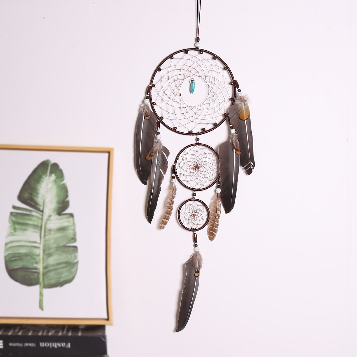 Olivenorma Turquoise Crystal Triple Feather Dream Catcher