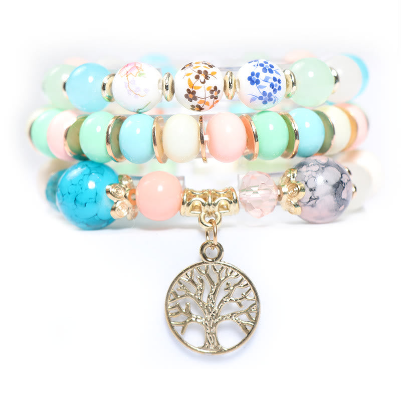 Olivenorma Boho Handmade Tree Of Life Crystal Bracelet Set