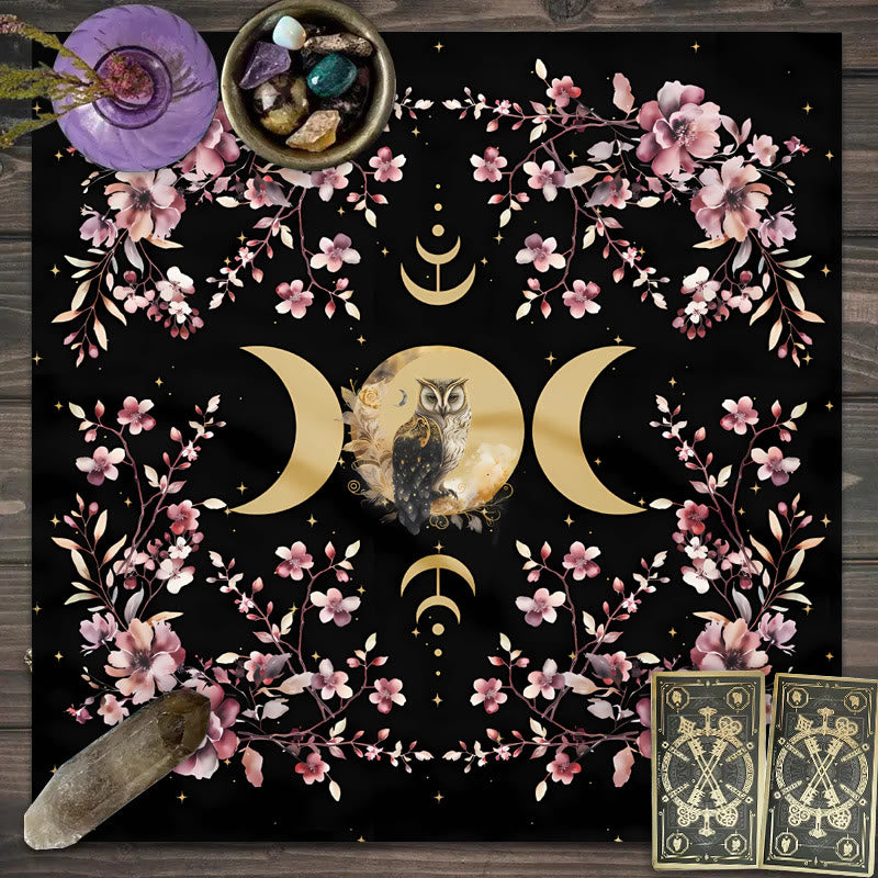 Olivenorma Owl & Moon Phase Witch Tarot Tablecloth