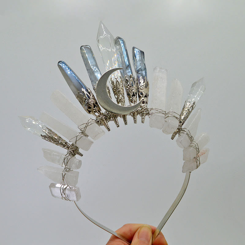 Olivenorma Handmade Moon Natural Crystal Crown - Electroplated Gray Crystal - image 17