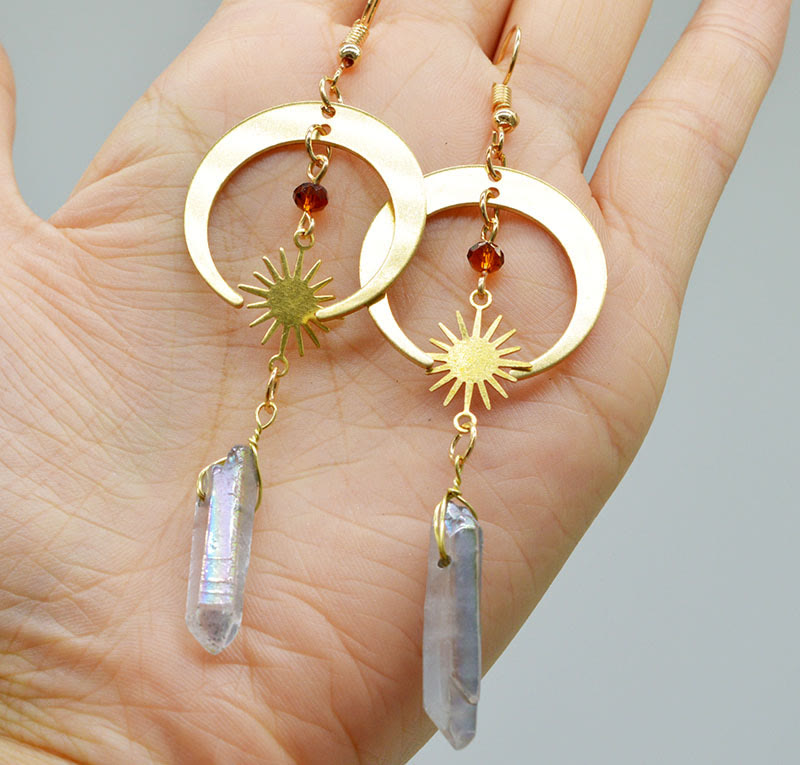 (Clearance 30% OFF / CODE: OFF30) - Natural Crystal Moon Star Mushroom Accessory Earrings