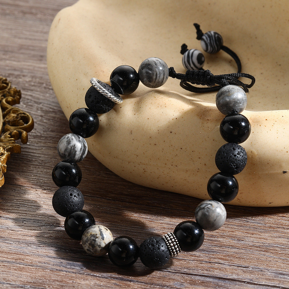 Olivenorma Obsidian Volcanic Lava Stone Men Beaded Bracelet