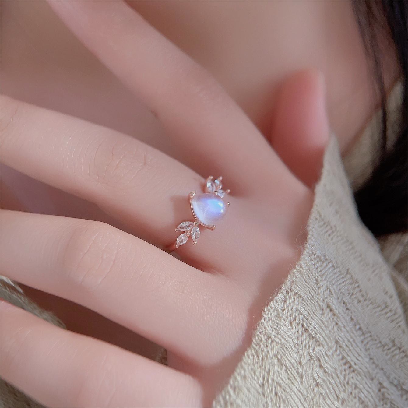 Olivenorma Moonstone White Zircon Drop Shape Rose Gold Ring