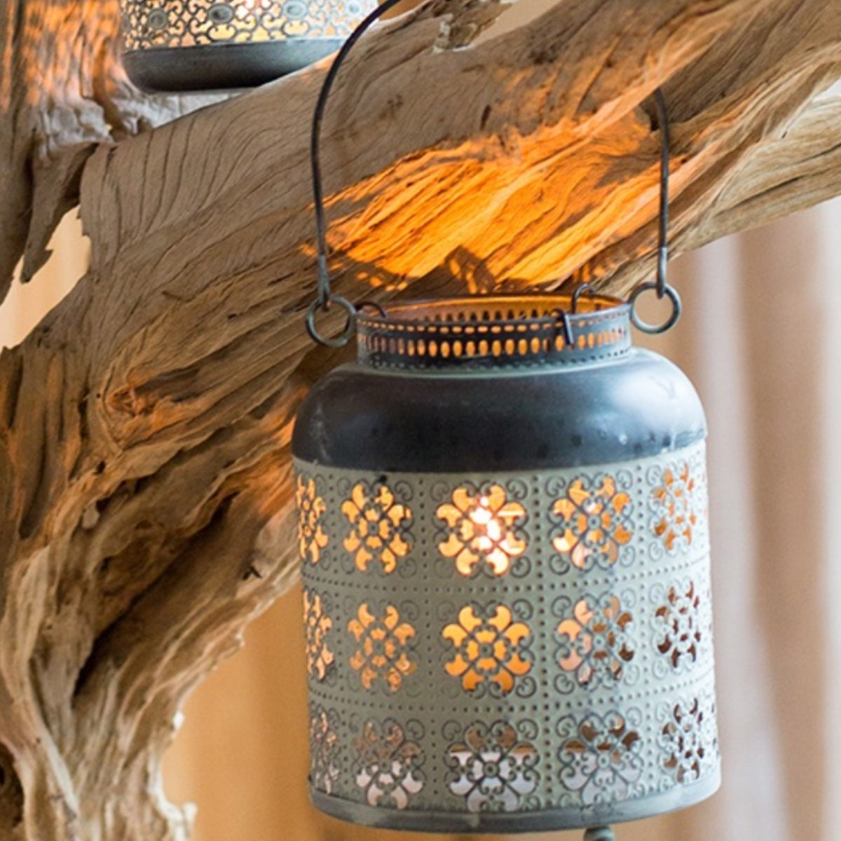 Olivenorma Distressed Iron Hollow Lantern Candle Holder