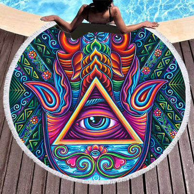 Olivenorma Evil Eye Hamsa Round Beach Towel Tapestry