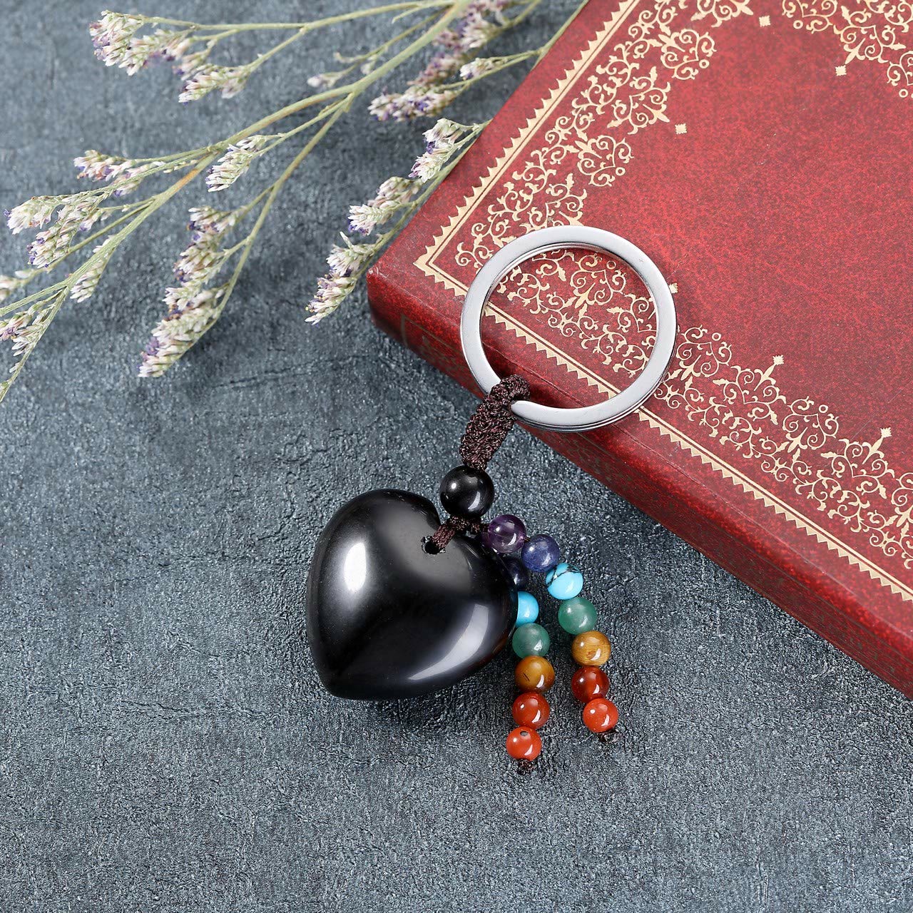 Olivenorma Natural Crystal Heart Keychain