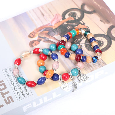 Olivenorma Elephant Wings Heart Pendant Beaded Bracelet Set