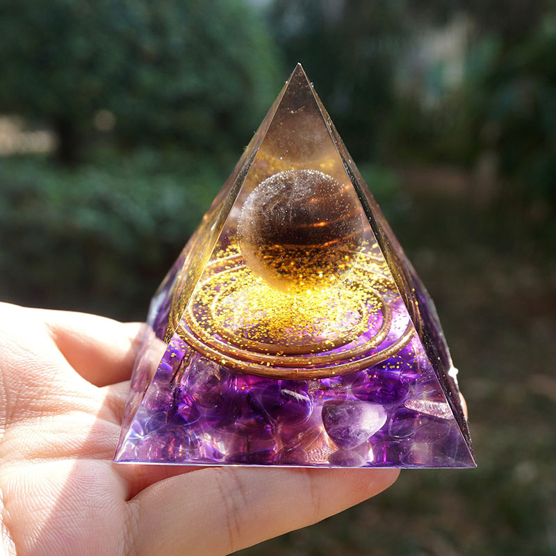 (Clearance 30% OFF / CODE: OFF30) - Olivenorma Tiger Eye Crystal Ball with Amethyst Orgone Pyramid