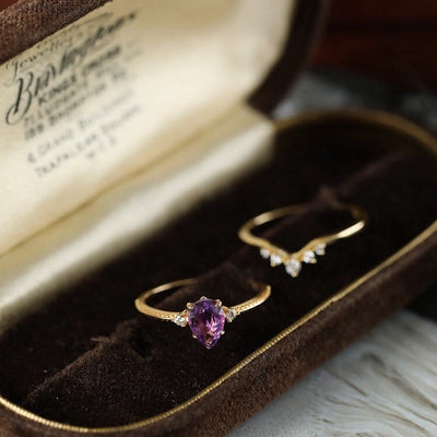 Olivenorma Teardrop Amethyst White Zircon Ring Set