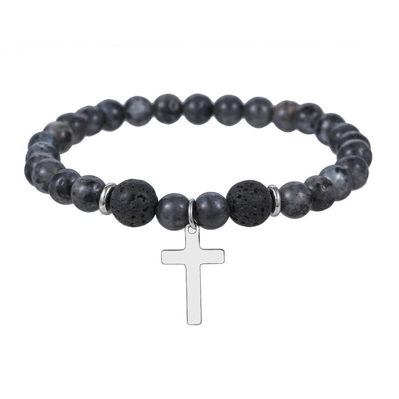 Olivenorma Mens Bohemian Natural Stone Beaded Cross Bracelet