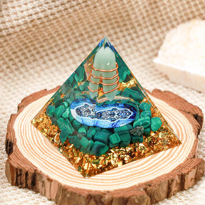 Olivenorma Green Aventurine With Malachite Hamsa Orgone Pyramid