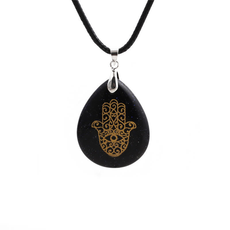 Olivenorma Natural Drop Shape Crystal Hamsa Pendant Necklace