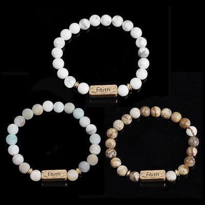 Olivenorma Natural Gemstone Active Faith Engraving Bracelet