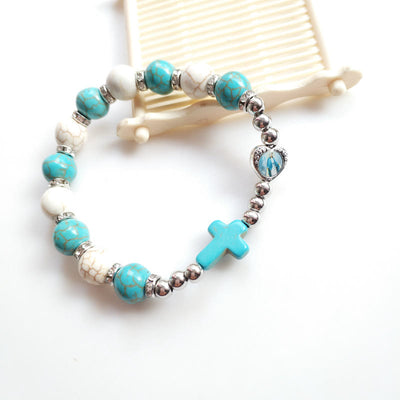 Olivenorma Turquoise White Turquoise Beads Cross Bracelet