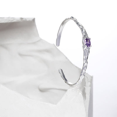 Olivenorma Natural Amethyst Silver-plated Irregular Open Bracelet