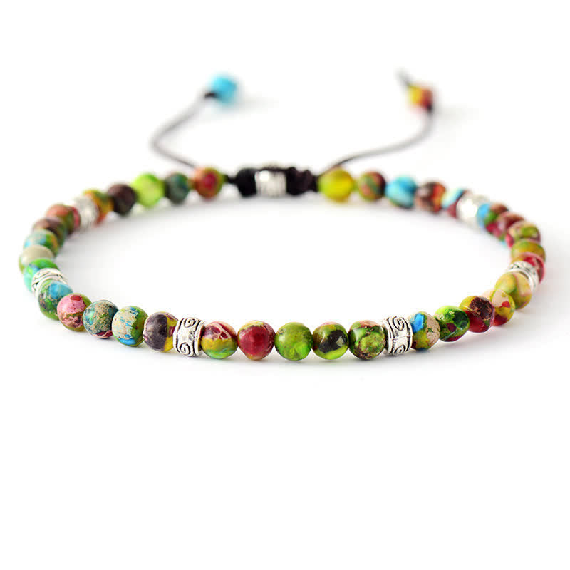 Olivenorma Natural Stone Antique Metal Roller Beads Braided Bracelet