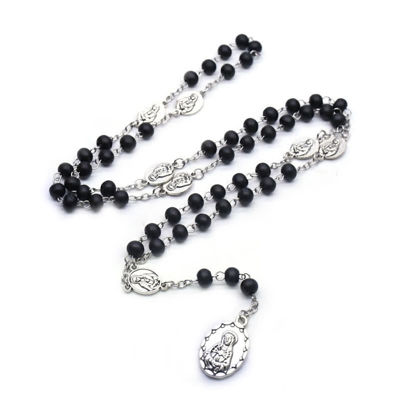 Olivenorma Madonna Black Onyx Rosary Necklace