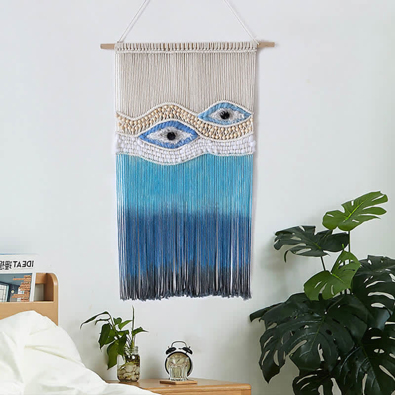 Olivenorma Weave Blue Evil Eye Dyed Tapestry Wall Decor